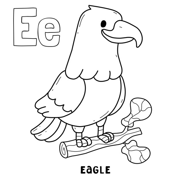 Premium vector alphabet animal eagle for coloring with word hand drawn letter animal cartoon