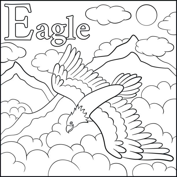 Coloring page cartoon animals alphabet e is for eagle stock illustration