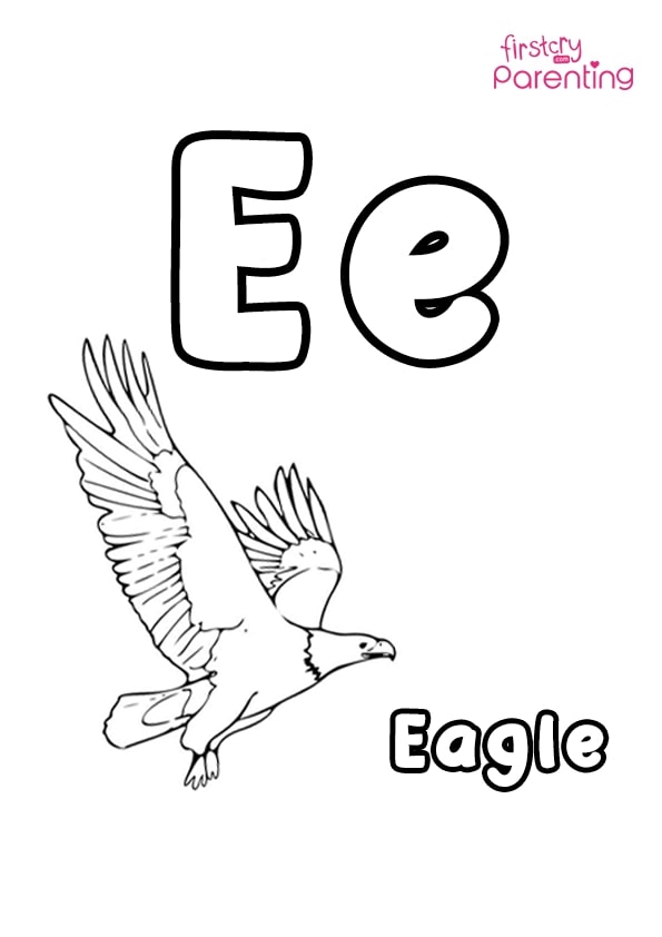 E for eagle coloring page for kids