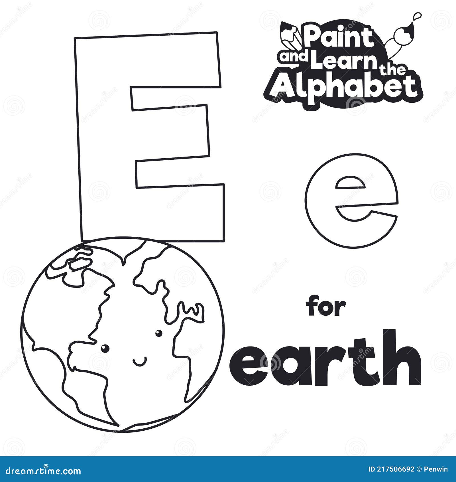 Alphabet to color it with letter e and earth planet vector illustration stock vector