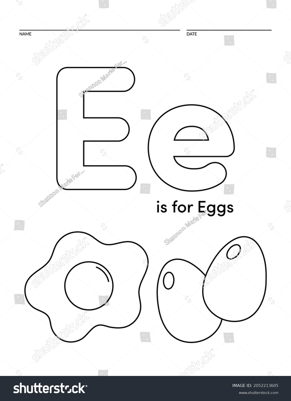 Letter e eggs alphabet learning worksheet stock vector royalty free