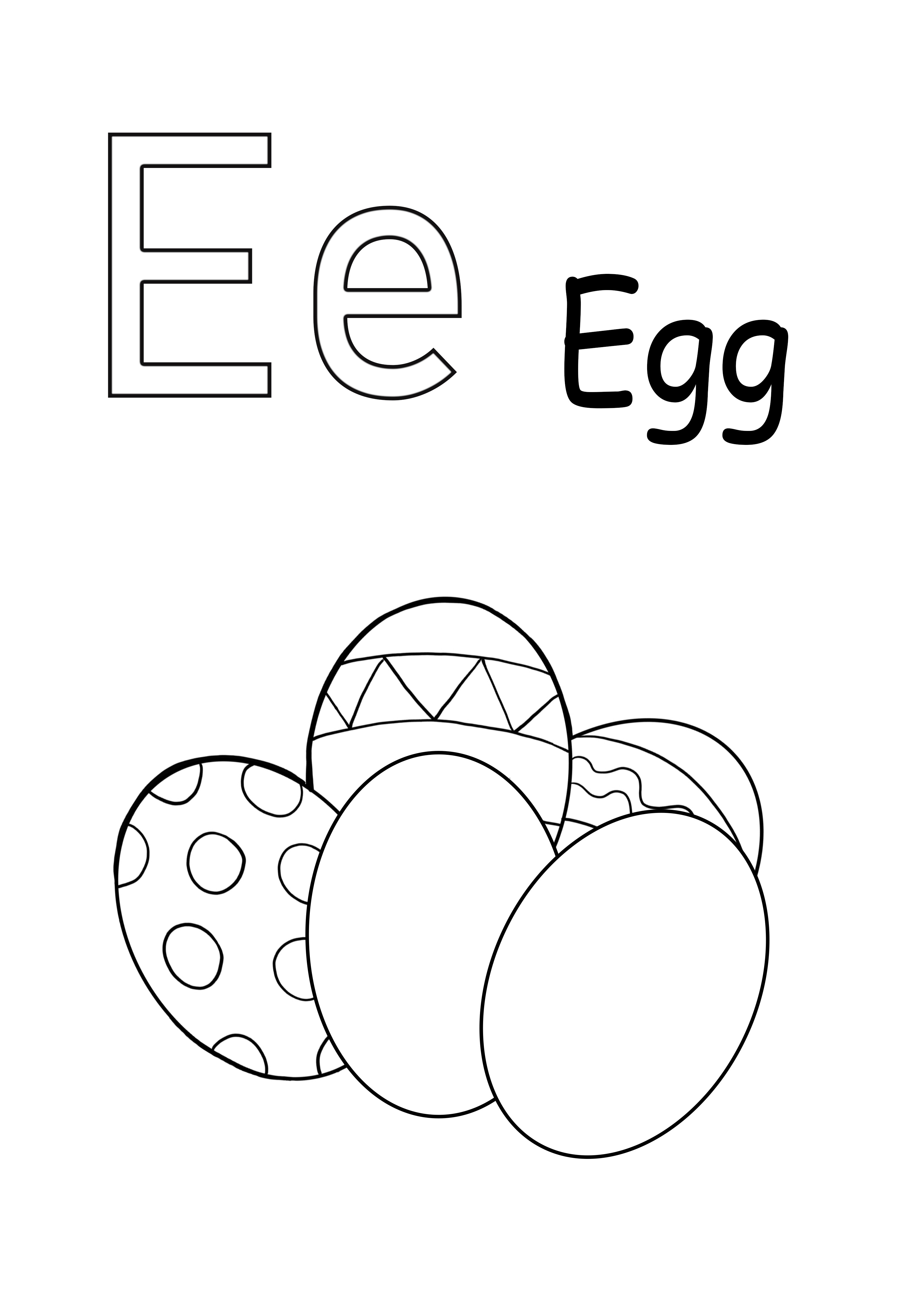 Letter e is for egg printable sheet for simple coloring