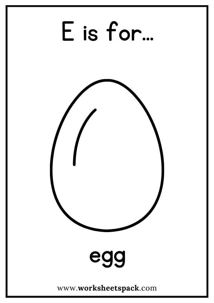 E is for egg coloring page free egg flashcard for kindergarten