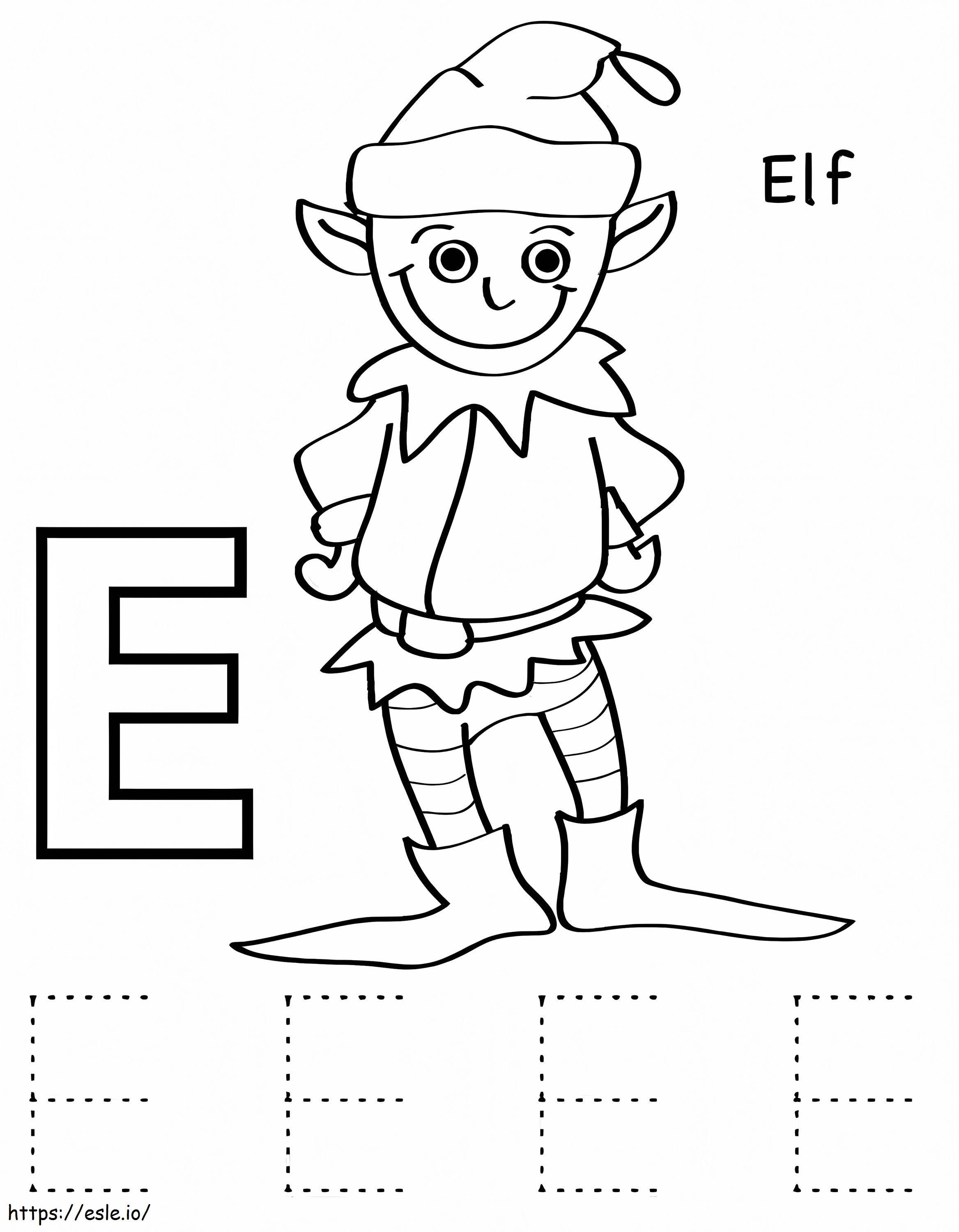 Elf letter e coloring page