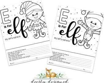 E is for elf boy and girl elf elf coloring page preschool coloring page elf worksheet christmas worksheet instant download