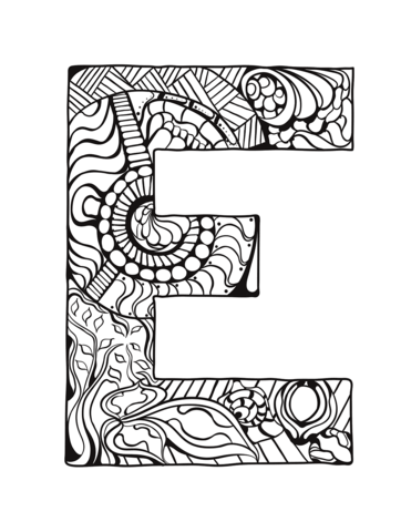 Letter e zentangle coloring page free printable coloring pages