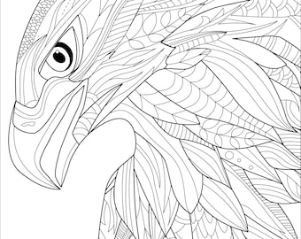 Eagle head digital printable coloring page medium difficulty