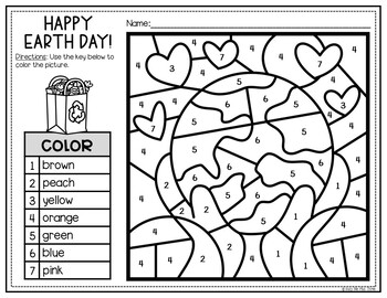 Earth day activities for writing and math color by number and writing pages