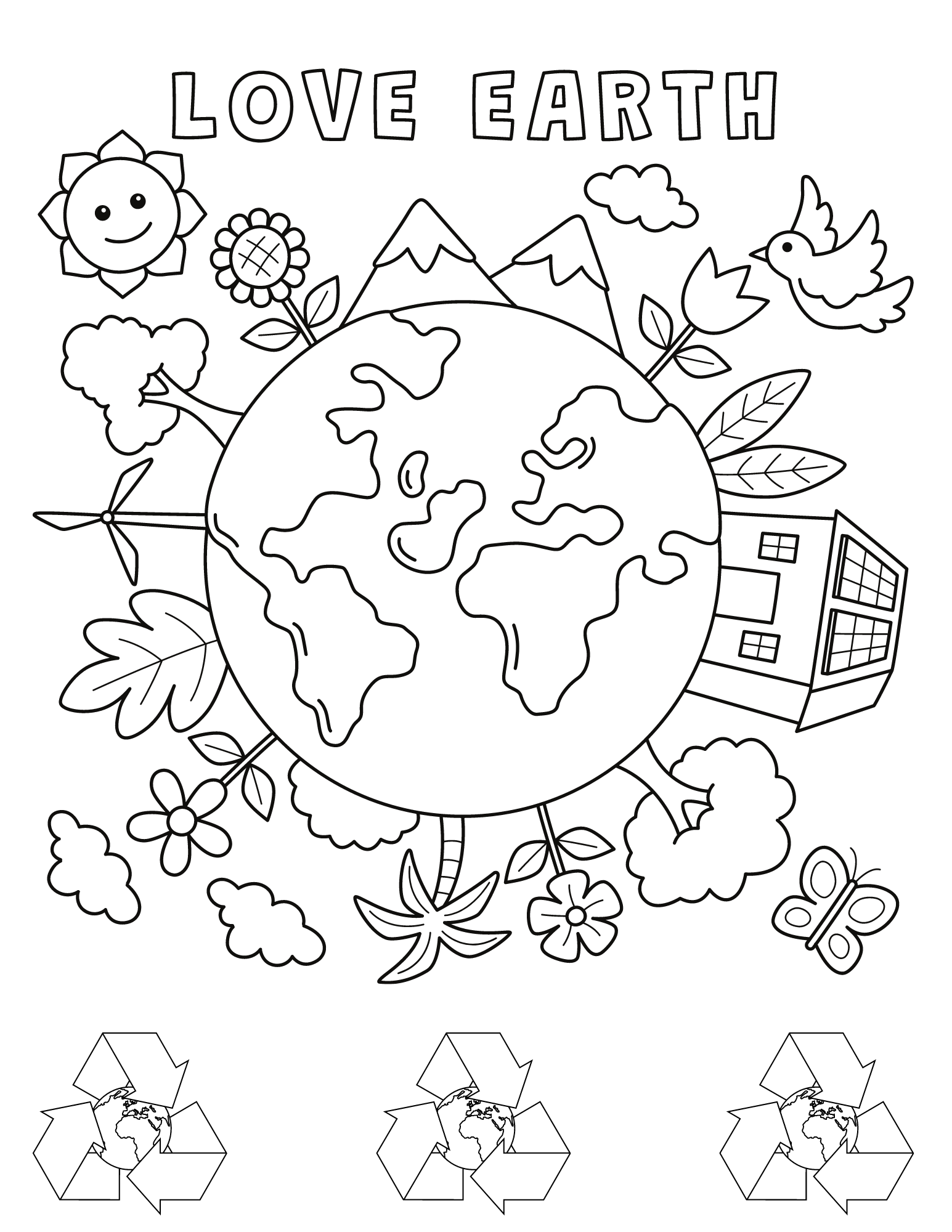 Earth day coloring pages for kids and adults