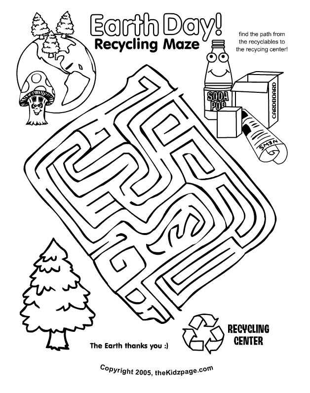 Earth day recycling maze activity sheet