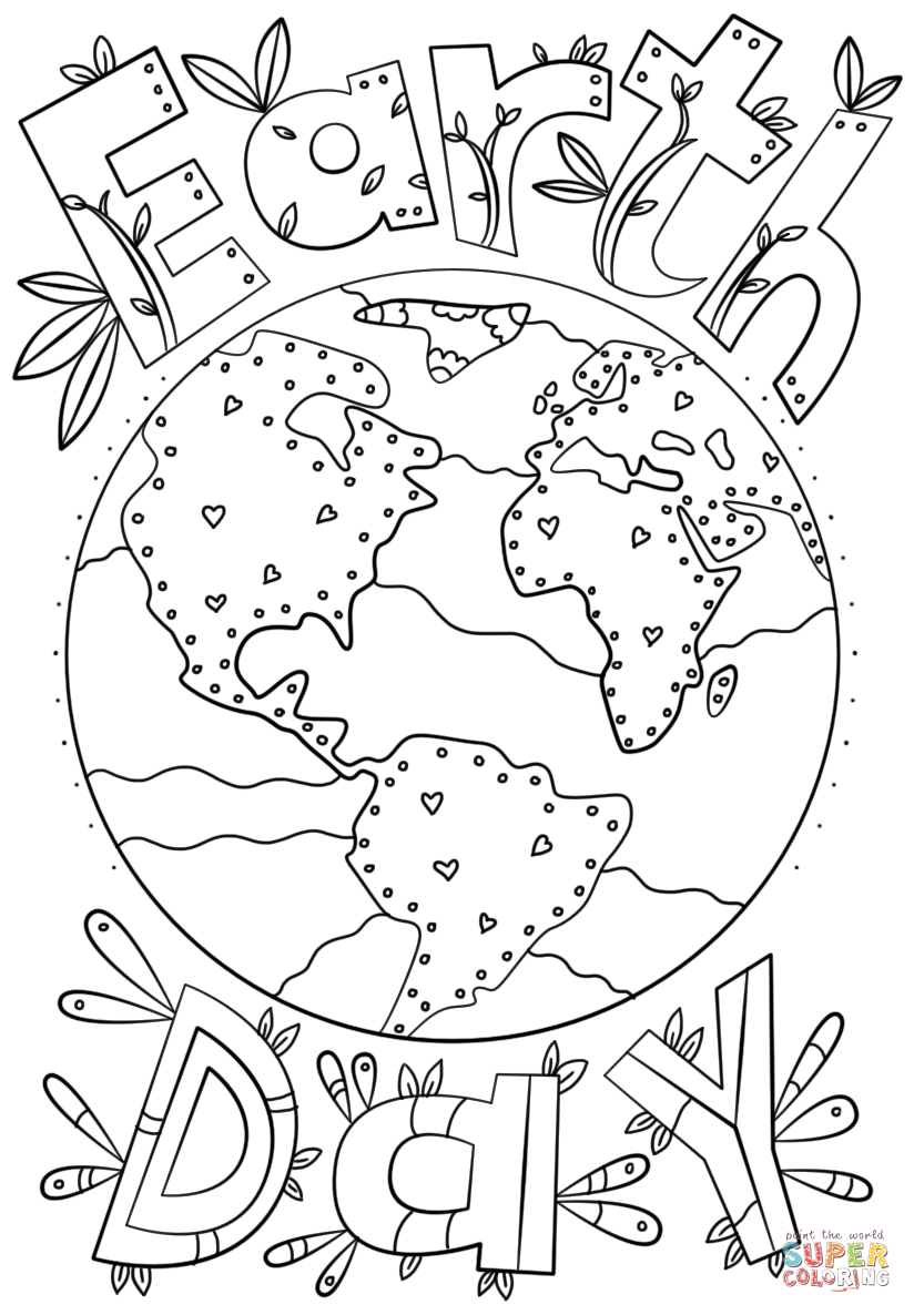 Earth day doodle coloring page free printable coloring pages