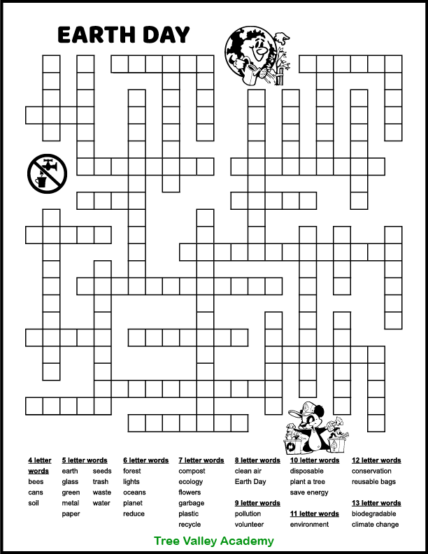 Fun earth day fill in word puzzle activity for older kids