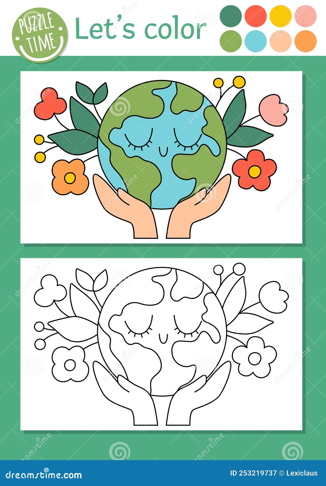 Ecological coloring page for children with planet vector eco awareness outline illustration with cute earth stock vector