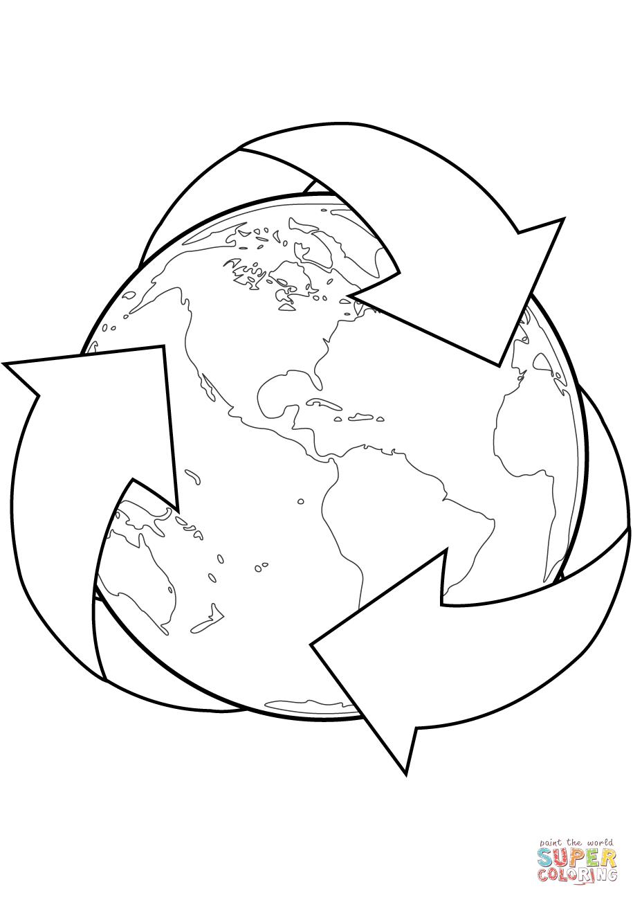 Recycle sign with earth coloring page free printable coloring pages