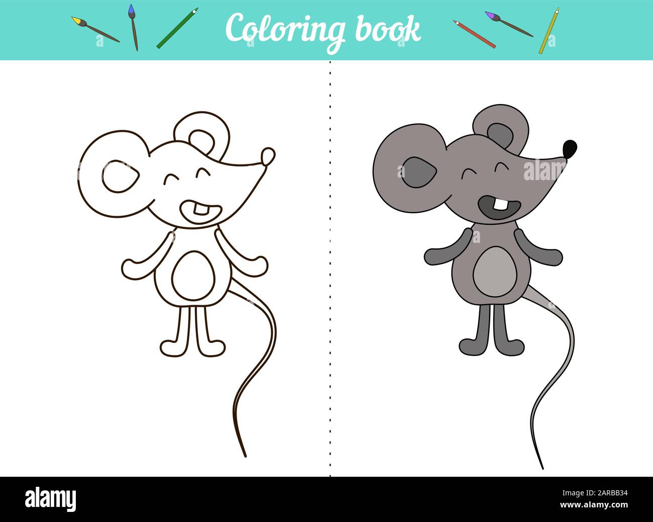 Coloring book for kids little mouse a simple drawing with an example of color cartoon character animal page for preschool education cards for pri stock vector image art