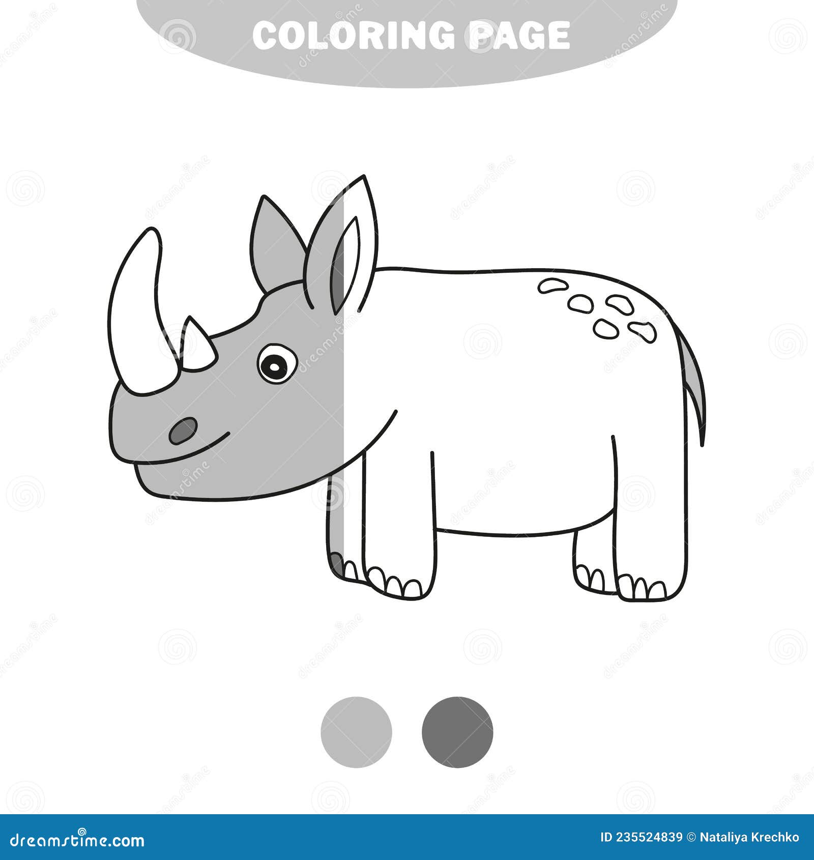 Simple coloring page cute rhinoceros vector of cute cartoon character stock vector