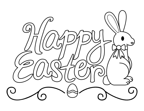 Printable bunny happy easter coloring page