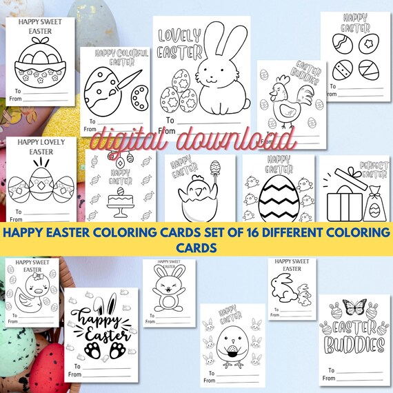 Easter egg coloring pages happy easter activity animal coloring card set of print students easter card fun coloring digital download