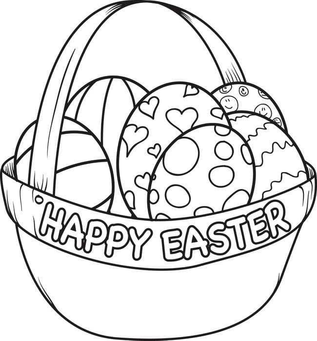 Happy easter basket coloring page