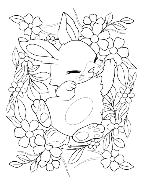 Premium vector a coloring page of a bunny with a flower pattern