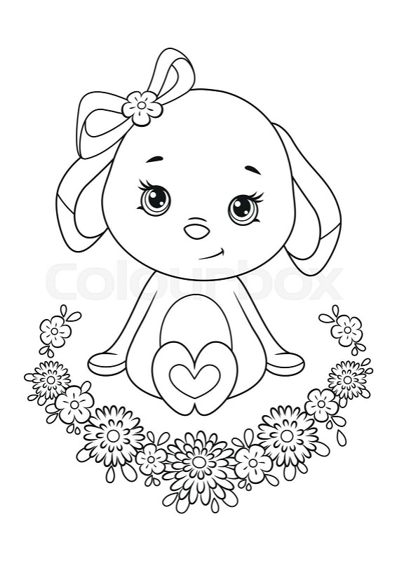 Easter bunny and flower frame coloring page stock vector