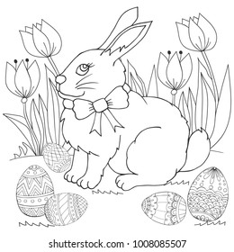 Easter bunny flowers easter eggs coloring stock vector royalty free