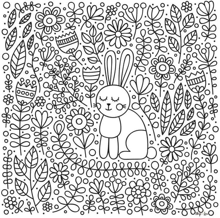 Cute bunny with flowers coloring page bunny coloring pages flower coloring pages coloring pages