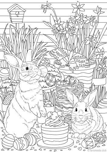 Easter bunnies coloring page coloring books easter coloring pages cute coloring pages