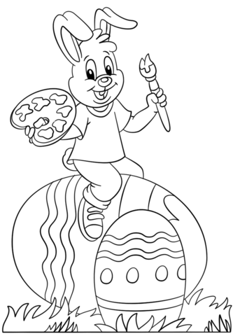 Easter bunny painting easter eggs coloring page free printable coloring pages