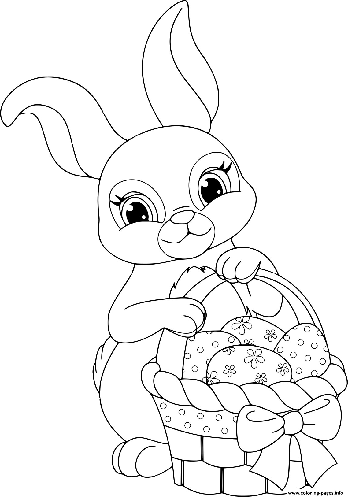 Print easter rabbit with basket and eggs coloring pages bunny coloring pages easter bunny colouring easter coloring sheets