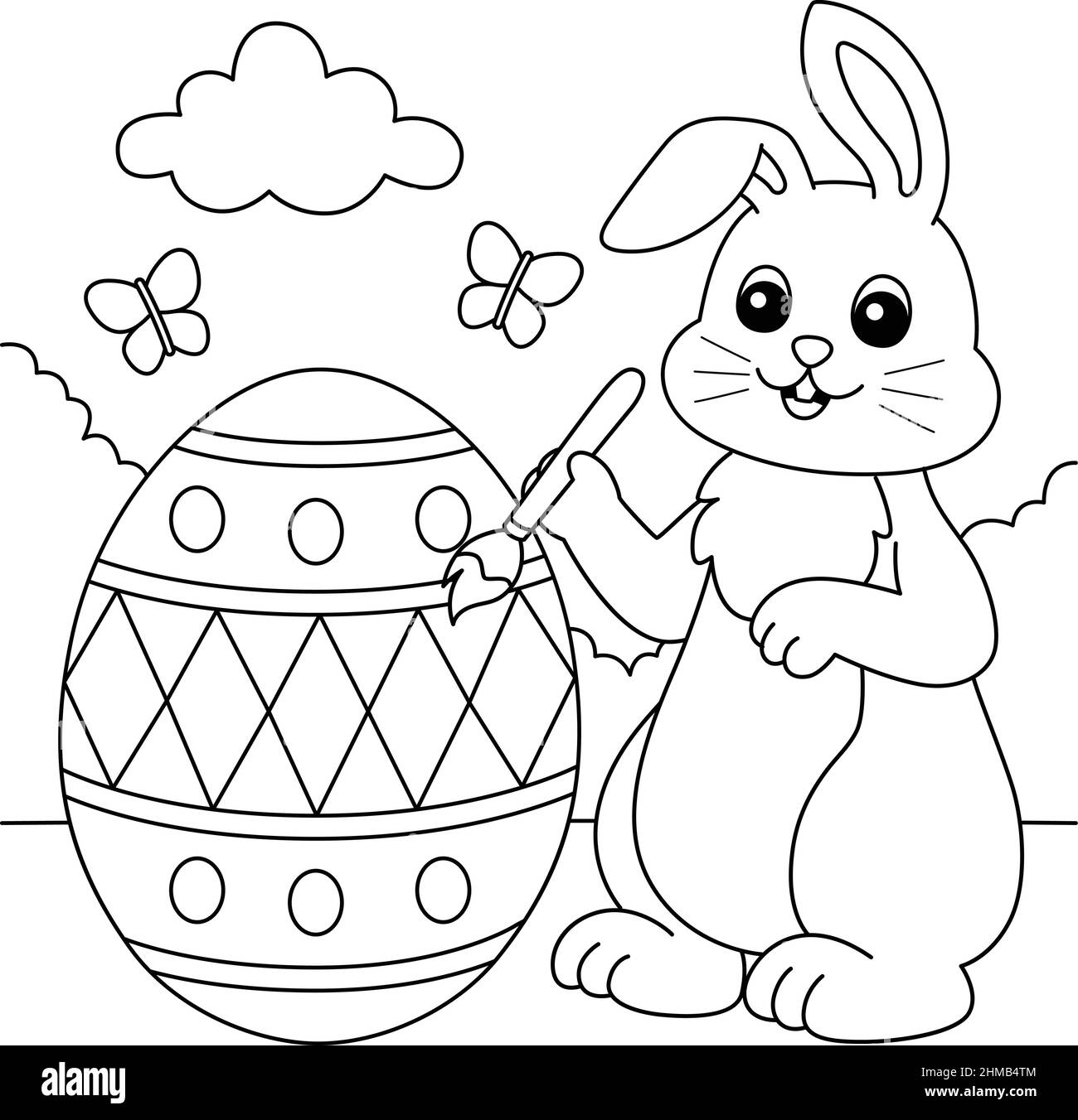 Rabiit painting easter egg coloring page for kids stock vector image art