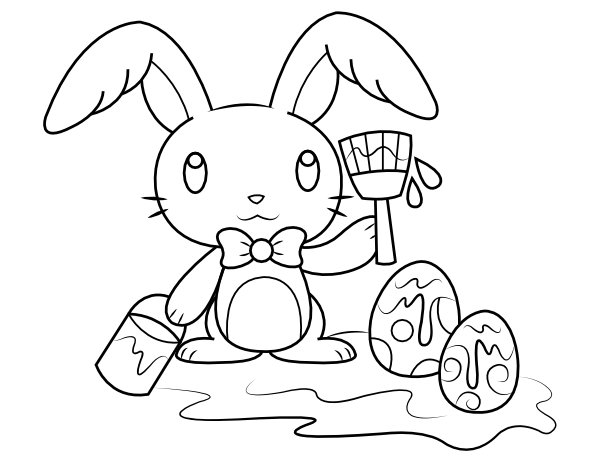 Printable easter bunny painting easter eggs coloring page