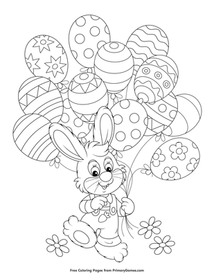 Easter bunny with egg balloons coloring page â free printable pdf from