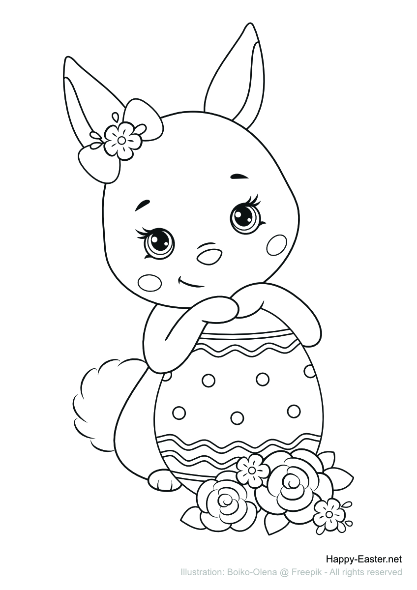 Free printable coloring page cute bunny holding an easter egg