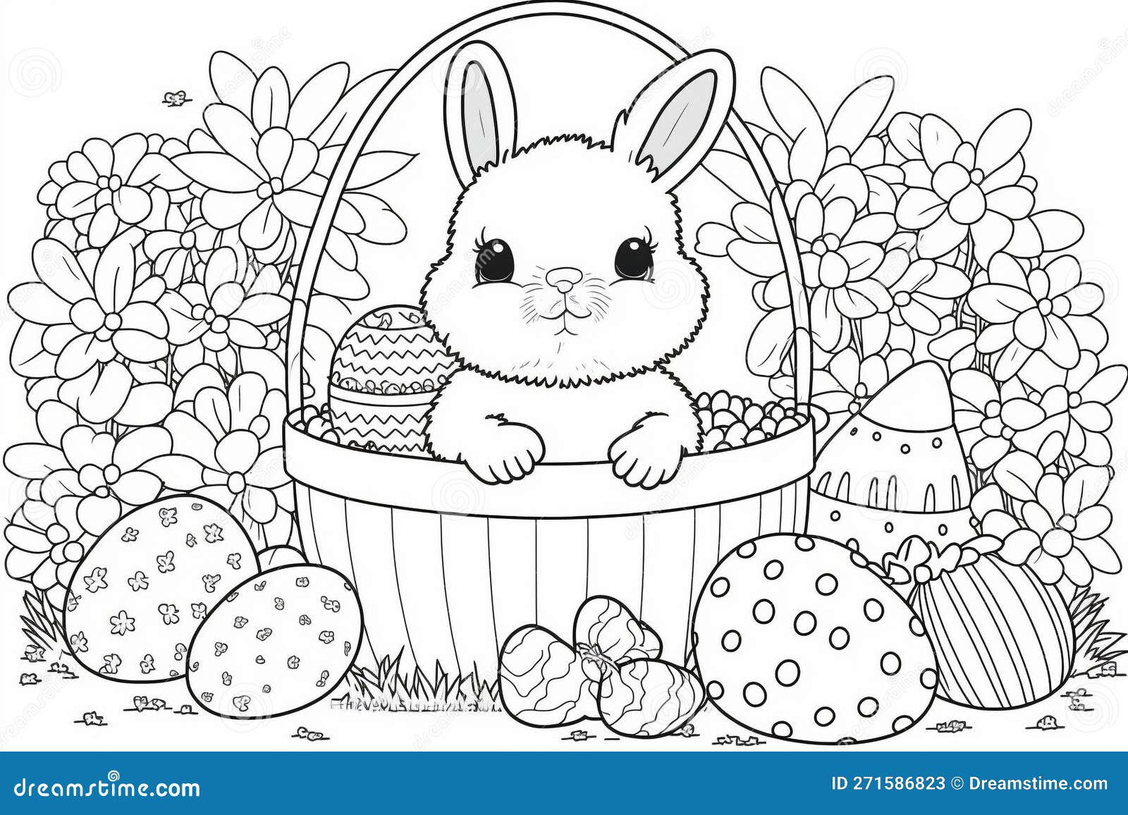 Coloring for kidsprintable coloring page easter school hobby landscape format drawn bunny eggs white background stock illustration