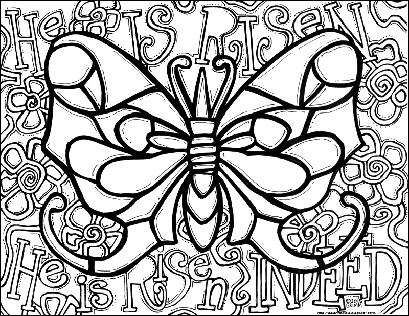 Color the bible he is risen indeed butterfly coloring page