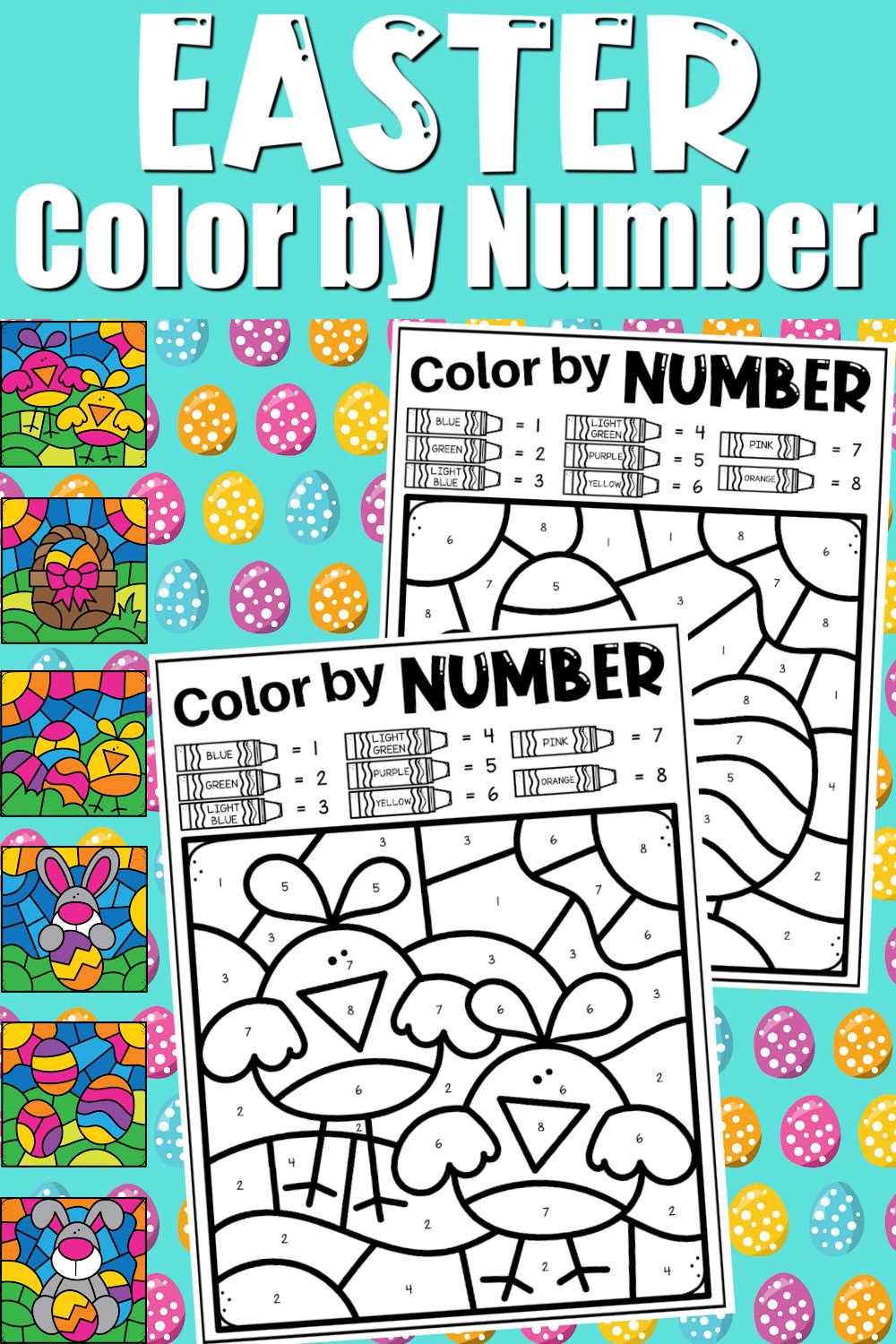 Free color by numbers easter printables pages