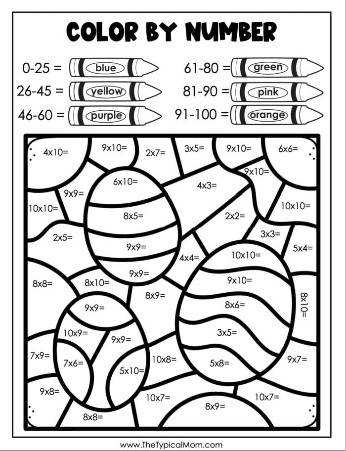 Free easter color by number coloring pages printables