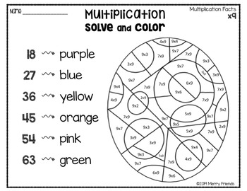 Easter multiplication coloring worksheets no prep math by merry friends