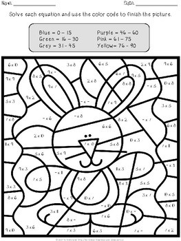 Easter multiplication and division color by number by tchrbrowne