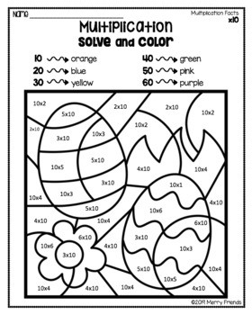 Easter multiplication coloring worksheets no prep by merry friends