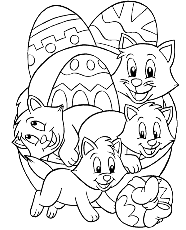 Easter eggs and kittens printable picture