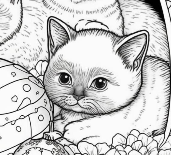 Happy easter cats coloring pages for children and adults instant download