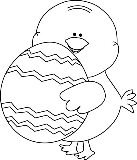 Black and white chick carrying easter egg clip art