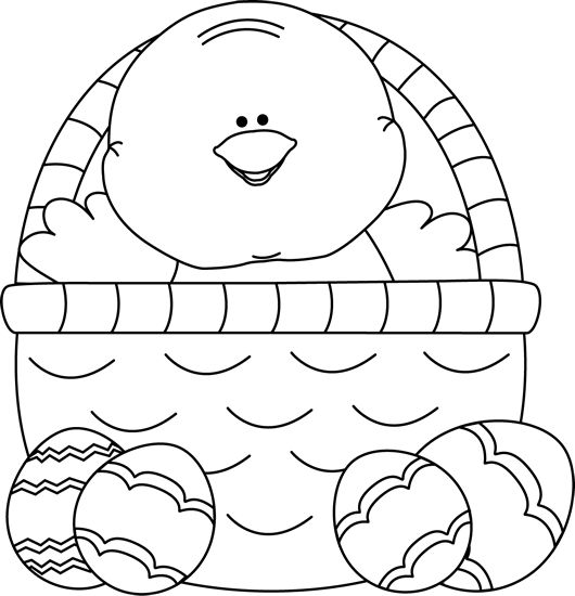 Black and white chick inside an easter basket clip art