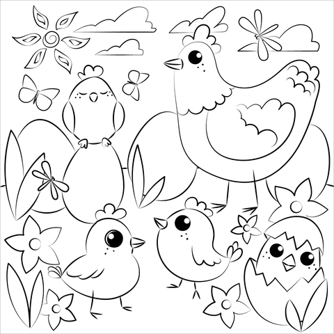 Easter chickens coloring page free printable coloring pages