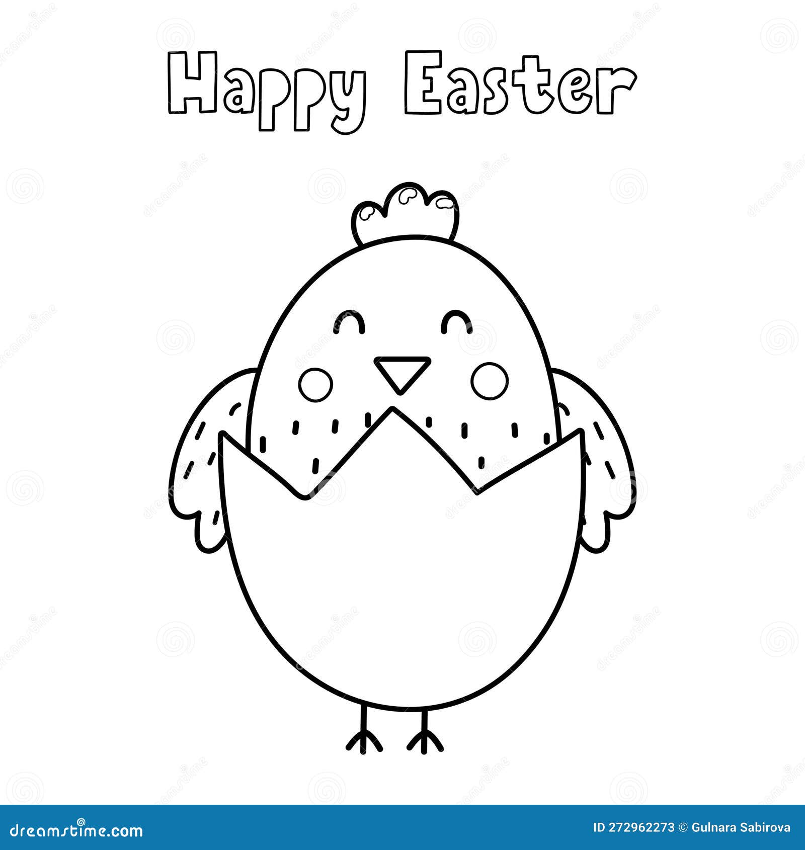 Happy easter coloring page with cute chick ion eggshell stock vector