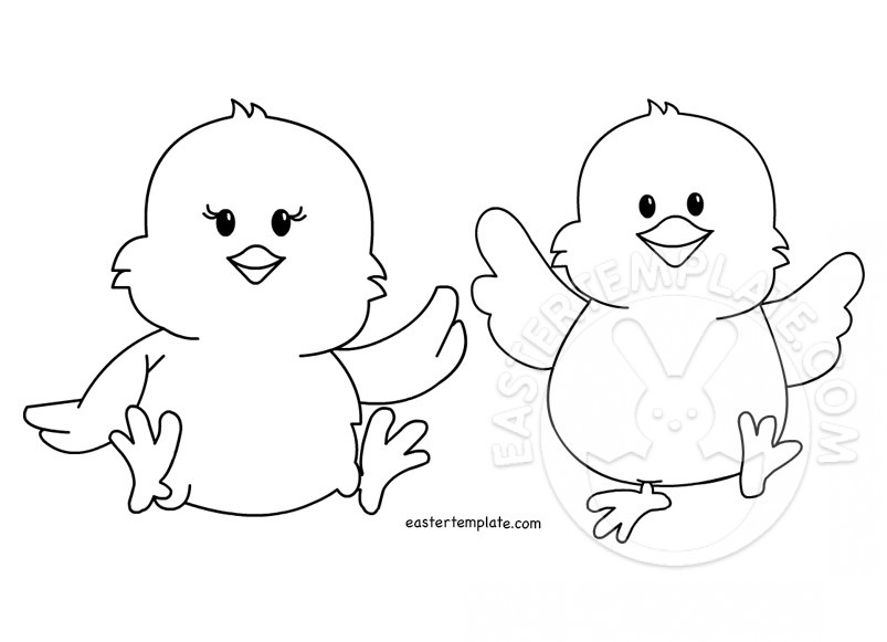 Two easter chicks coloring page kids