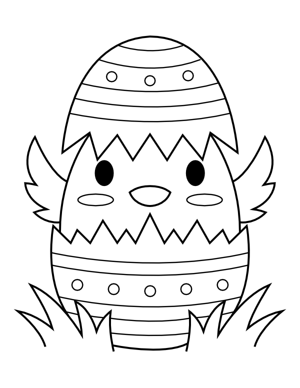 Printable baby chick in broken easter egg coloring page