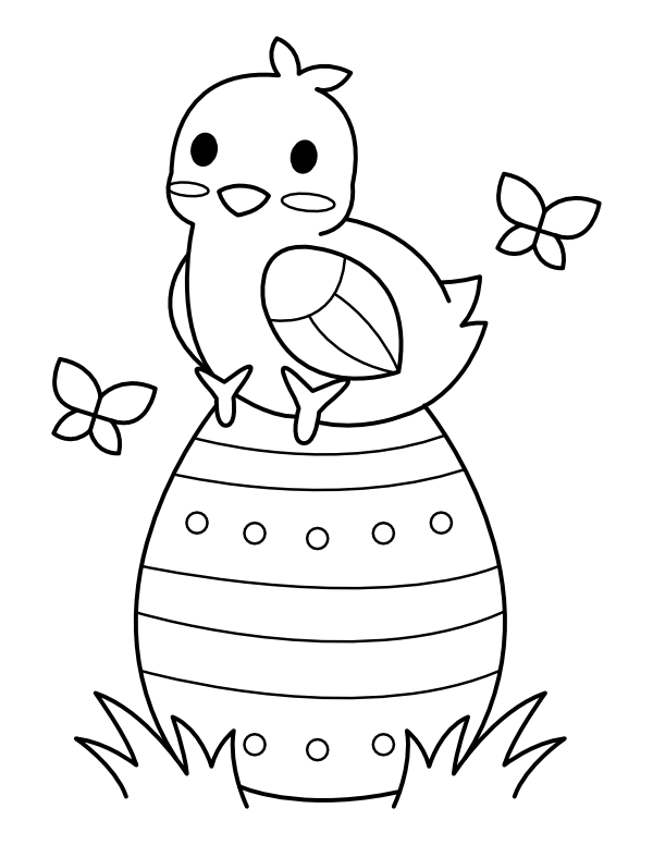 Printable baby chick on easter egg coloring page